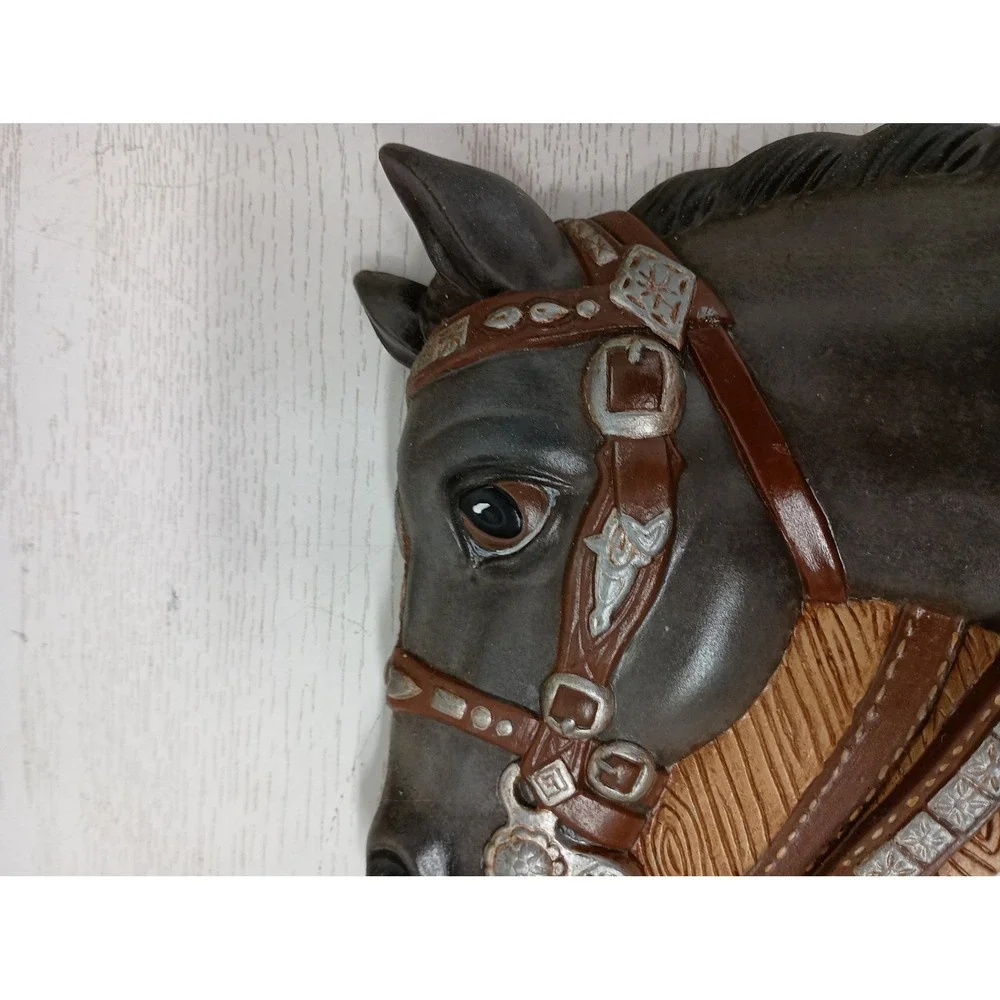 Vintage Horse Head Wall Plaque Decor Brown Western Equestrian Relief Art